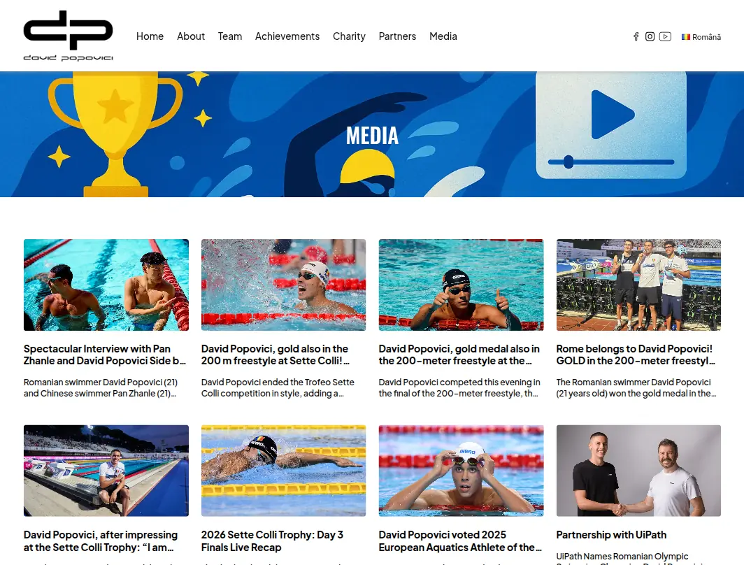 davidpopovici.com — the “Media” section with a selection of press coverage