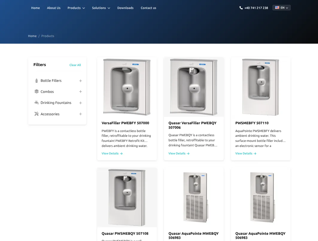 fantanipublice.ro — the equipment catalogue with filters by type