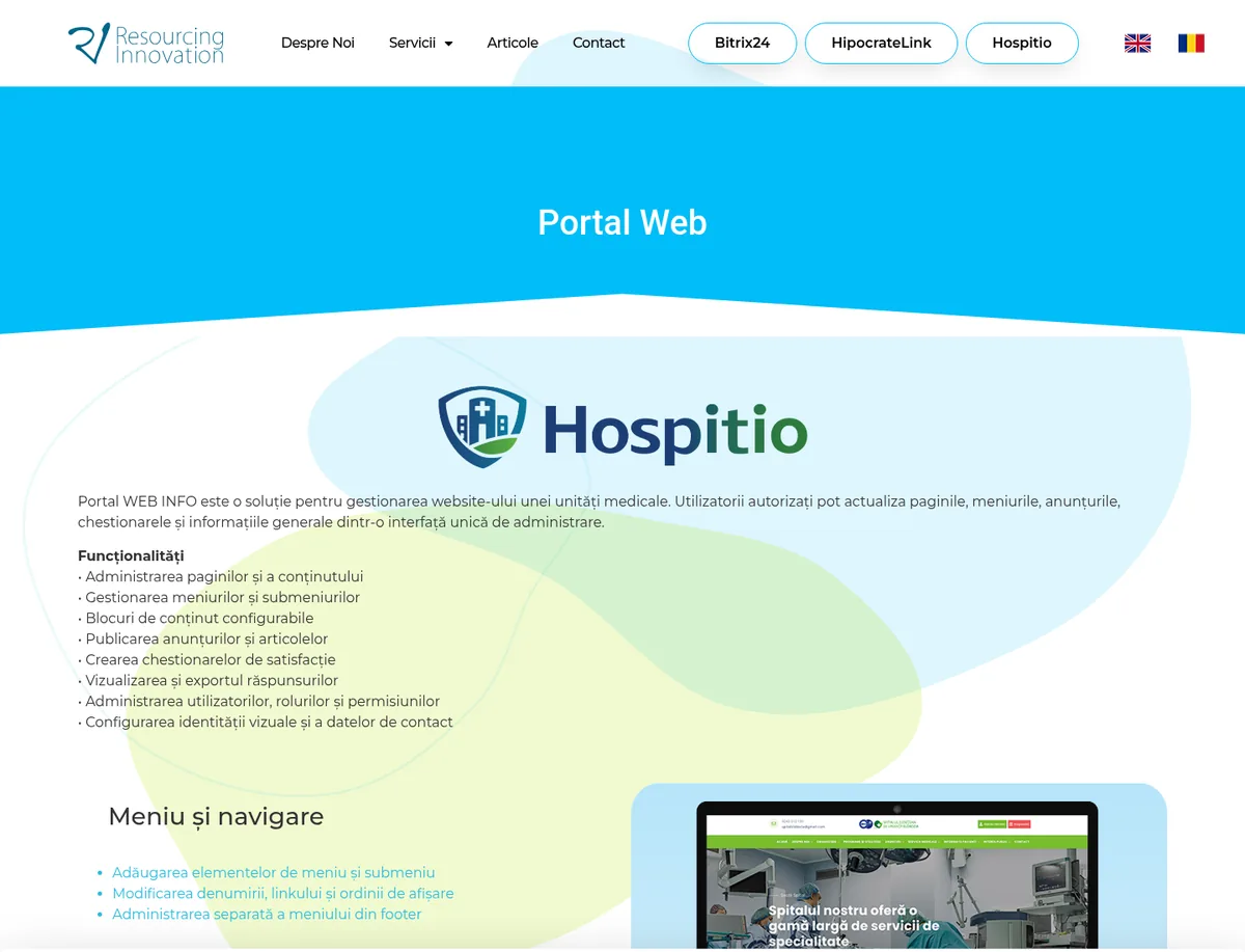 Hospitio — showcase of the site management portal for a medical institution