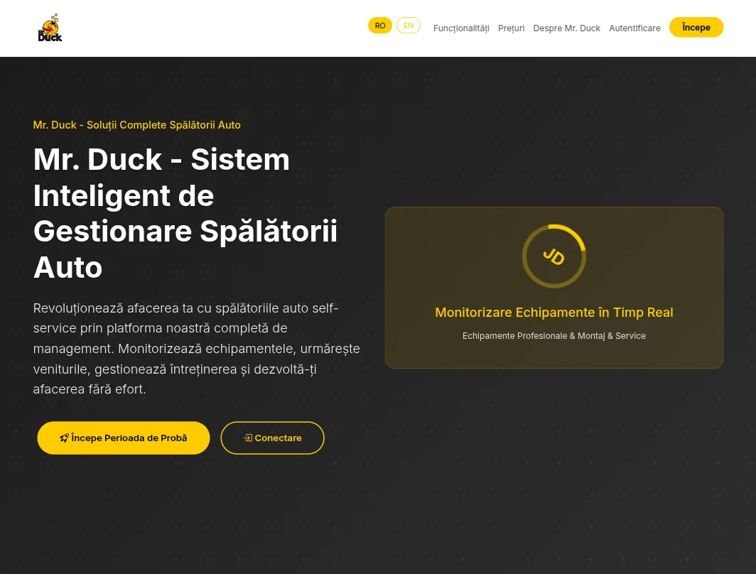 mrduck.com — the site for wash owners: what the platform does, and the way into the partner dashboard
