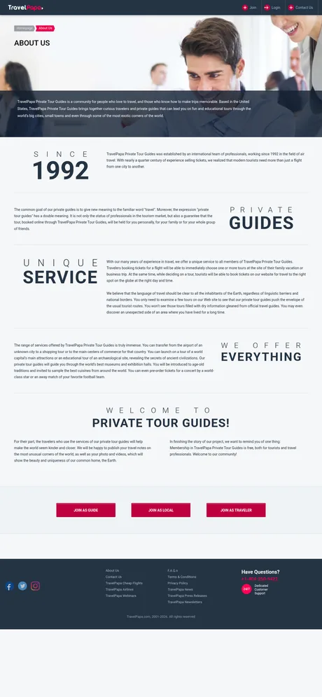 travelpapa.com About page: the desktop version shrunk to phone width