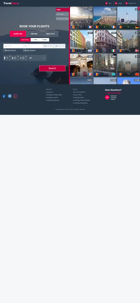 travelpapa.com home page: the desktop version shrunk to phone width